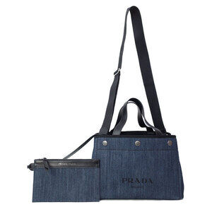 Prada Denim City Calf Bag Navy Blue denim tote bag matching pouch